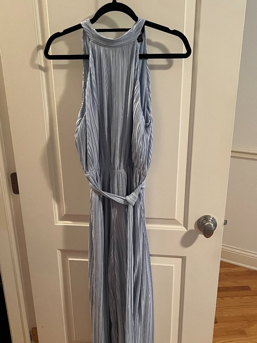 Express Periwinkle Blue Pleated Wide Leg Jumpsuit Halter Size XS